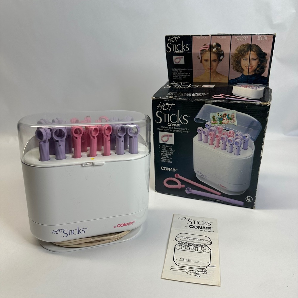 Conair Hot Sticks Instant Heat Hair‎ Rollers Model HS19 Vintage 20 Count Boxed